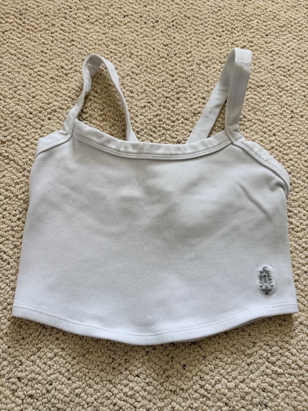 FP Movement Free People All Clear Cami Crop Tank White Ribbed Racerback M/L